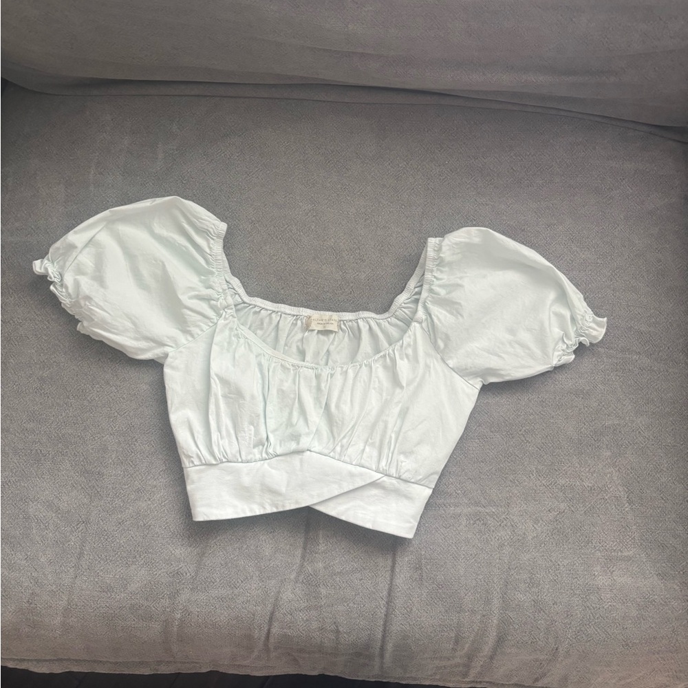Altar'd State Sky Blue Puff Sleeve Crop Top